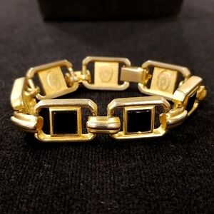Designer Signed Roxanne Assoulin Gold & Onyx Bracelet.